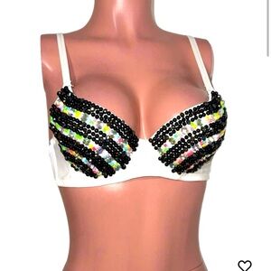 Sequin Embellished White Bra